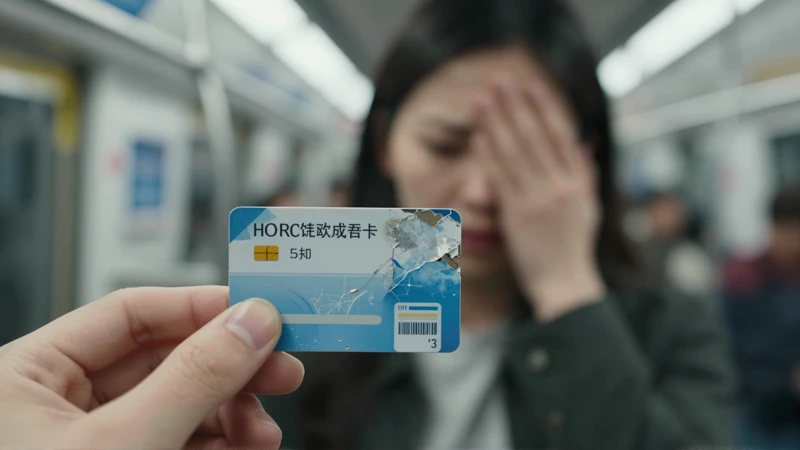 Viajero frustrado con tarjeta rota, enfoque cercano