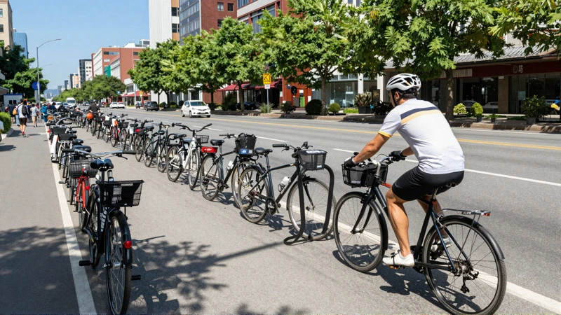 Ciclista en bicicleta, día soleado, documental