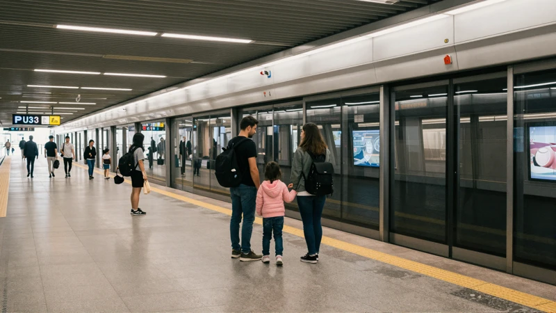 Familia en andén, luz natural, documental