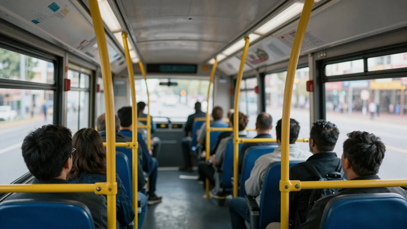 Autobús, ciudad borrosa, luz vibrante, documental