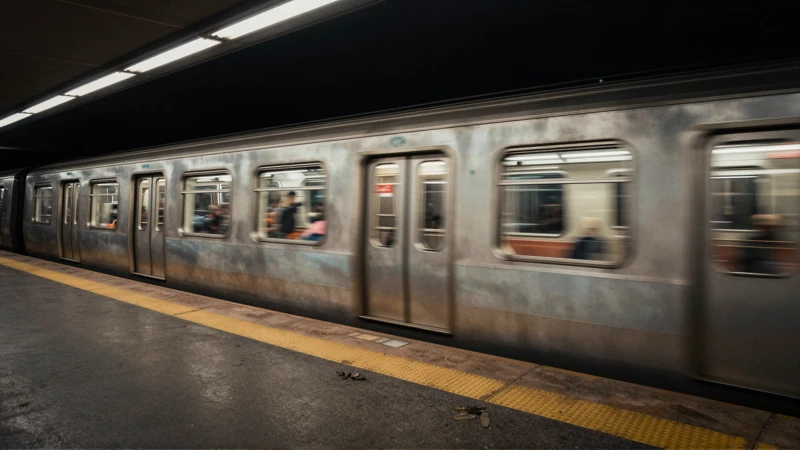 Tren subterráneo, atmósfera urbana desolada
