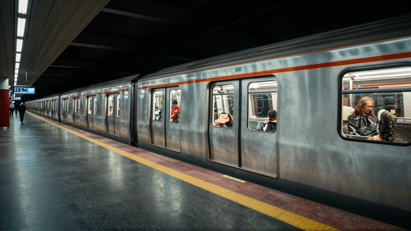 Tren subterráneo, ambiente urbano vibrante y detallado