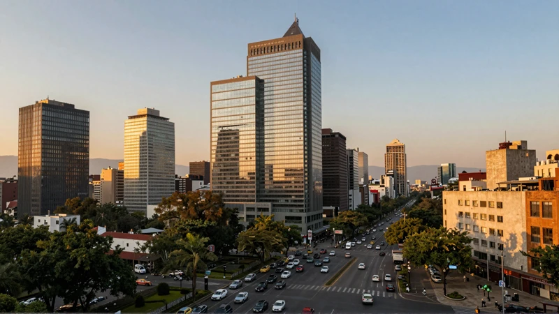 Horizonte urbano en avenida iluminada