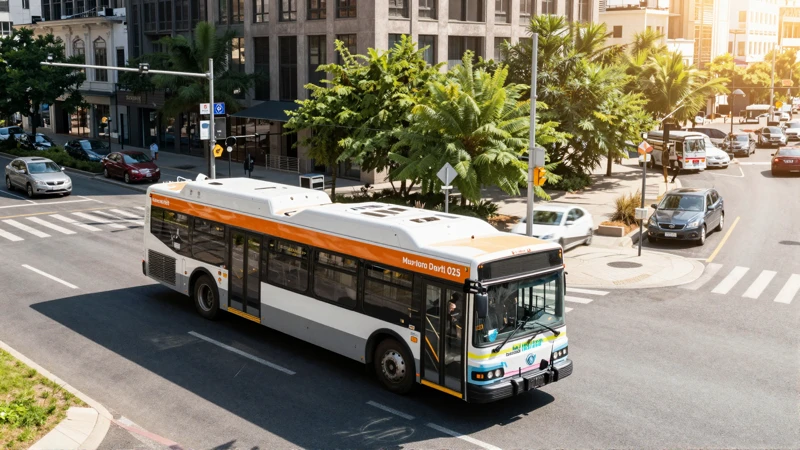 Metrobus cruza una moderna ciudad