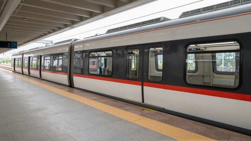 Tren moderno en andén, luz natural