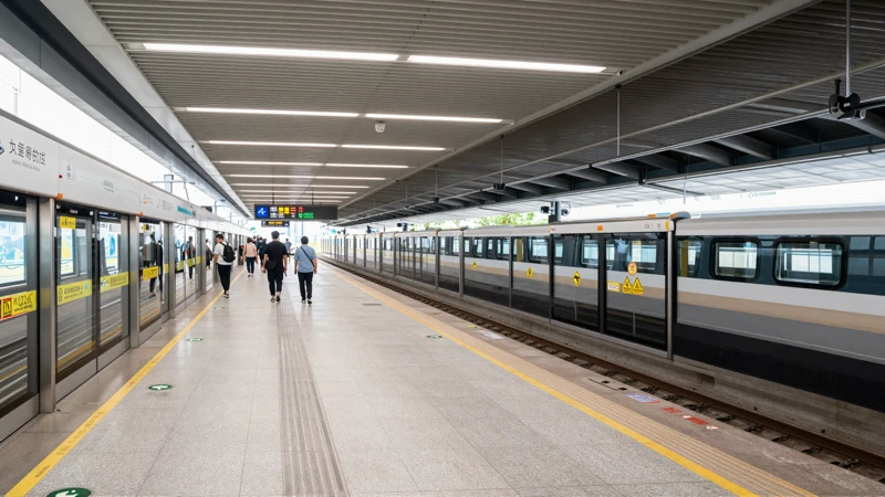 Plataforma moderna, gente, luz y simetría