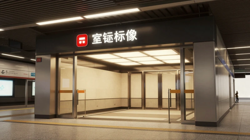 Estación de metro, luz cálida, perspectiva arquitectónica