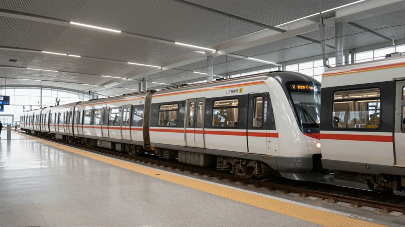 Tren moderno en paisaje urbano y nublado