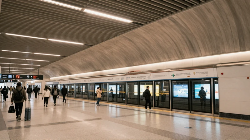 Estación moderna, gente y luz cálida