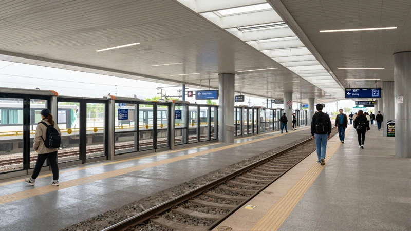Andén iluminado, gente esperando el metro