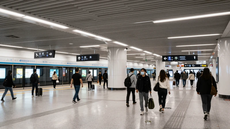 Estación moderna, llena de gente, vibrante