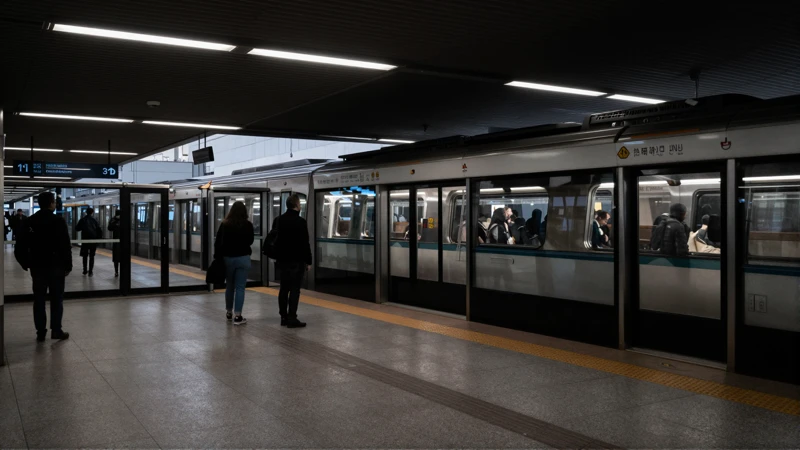 Estación subterránea: trenes, luces, amplitud