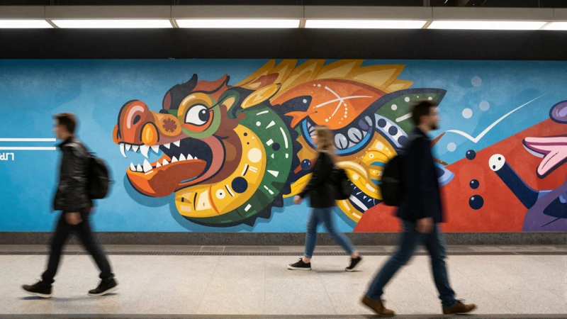 Arte urbano vibrante en una estación de metro