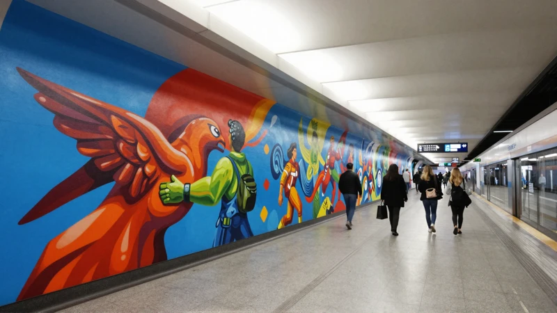 Arte urbano dinámico en una estación de metro