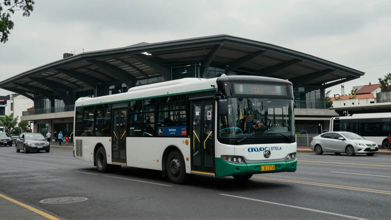 Autobús en estación, día nublado, realismo