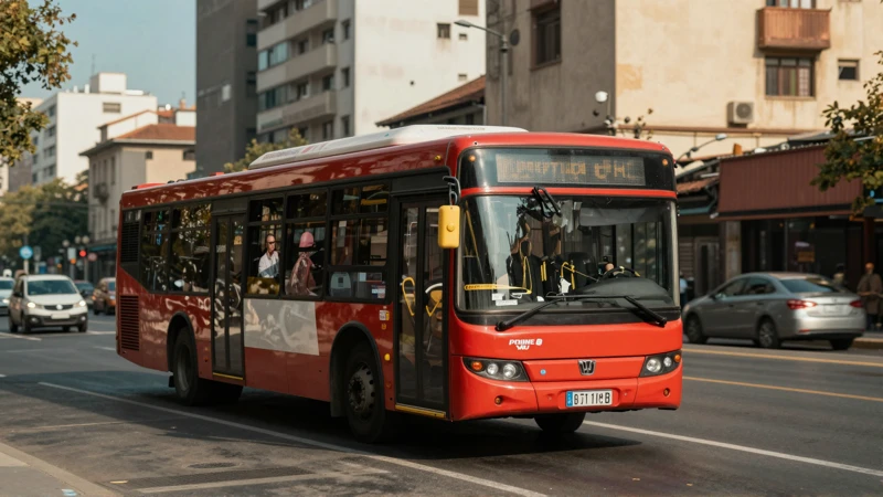 Metrobús bajo luz cinematográfica, tarde soleada