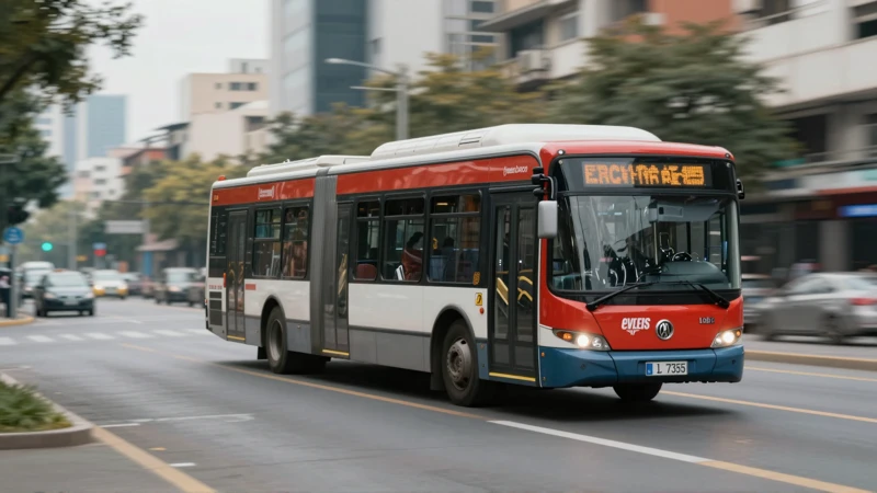Autobús moderno en vibrante paisaje urbano