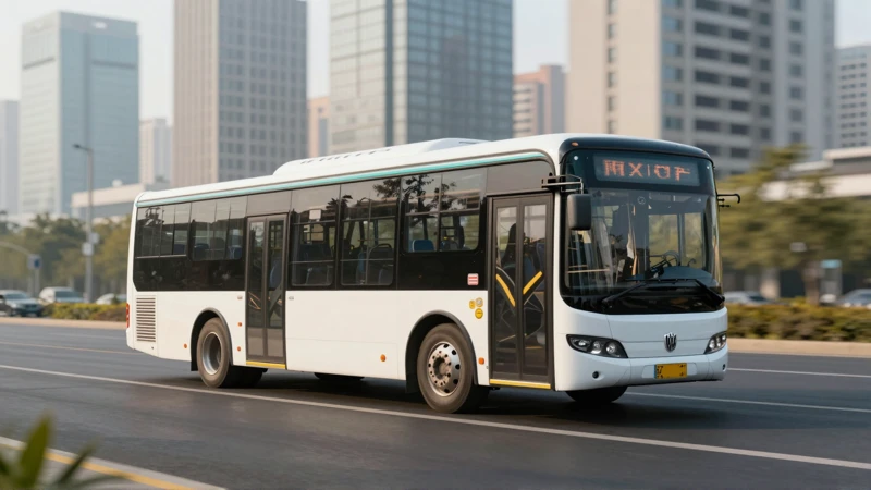 Autobús moderno en ciudad futurista