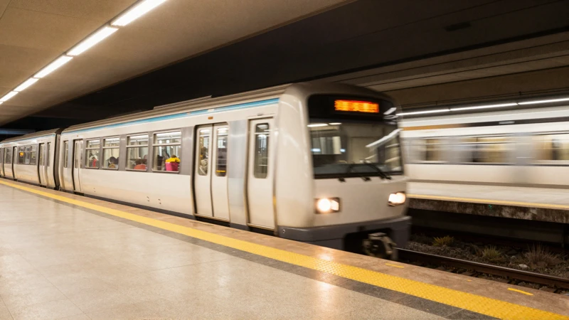 Estación subterránea, colorida y ligeramente difusa