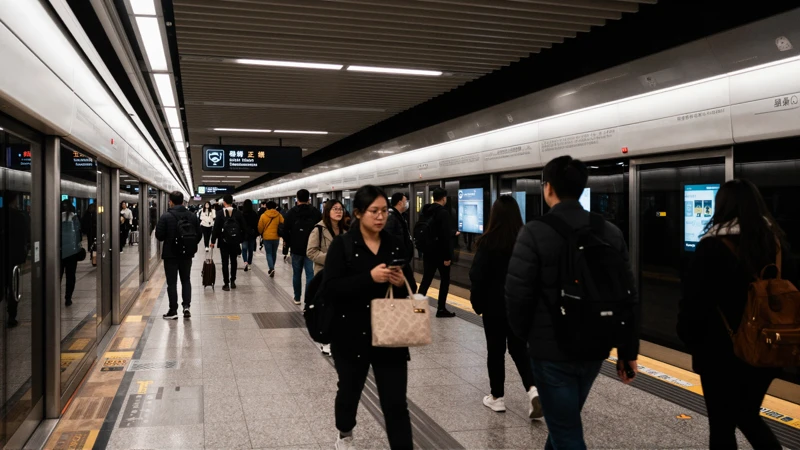 Estación de metro con gente y luz intensa