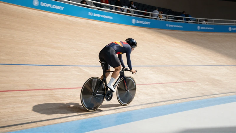 Un ciclista vuela bajo luz vibrante