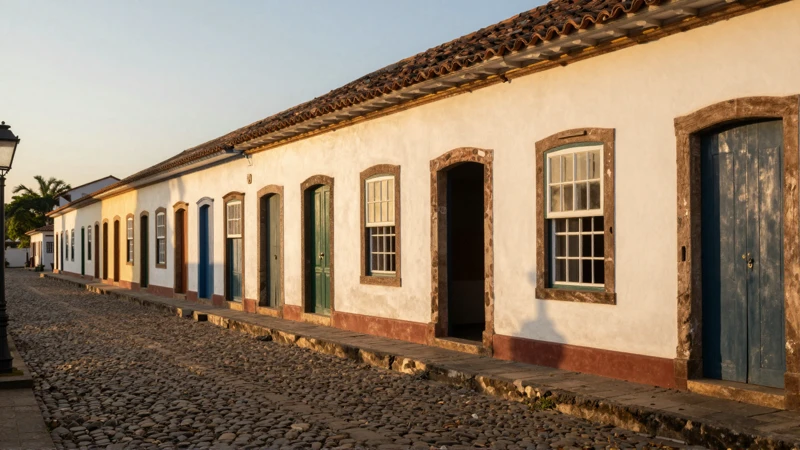 Arquitectura colonial, luz dorada, imagen realista